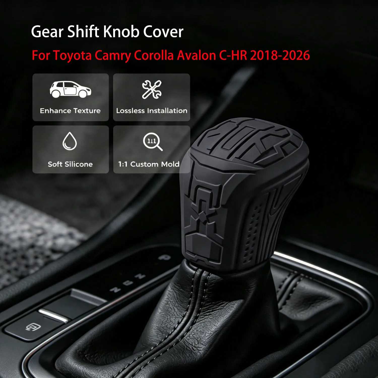 1PCS Black Car Gear Shift Knob Cover Silicone Gear Shift Protective Cover For Toyota Camry Corolla Avalon C-HR 2018-2026