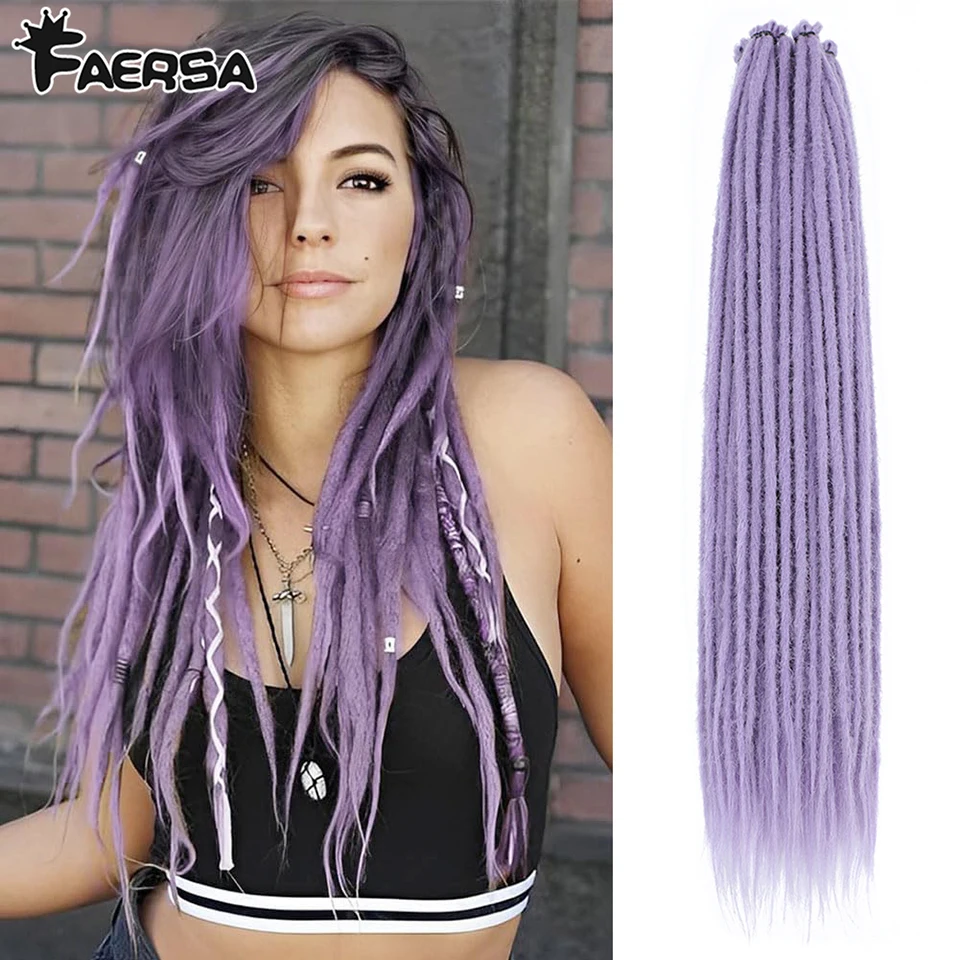 

Лавандово-фиолетовые наращивания дредов, 24-дюймовые синтетические вязанные крючком дреды ручной работы, односторонние дреды, дреды в стилеReggae