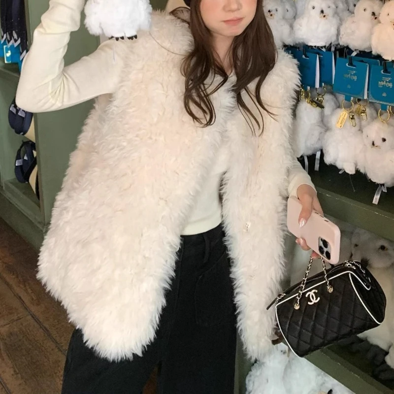 

Жилет из овечьей шерсти для женщин, осень-зима 2022, новый корейский стиль, высококачественное меховое универсальное пальто, плюшевый жилет