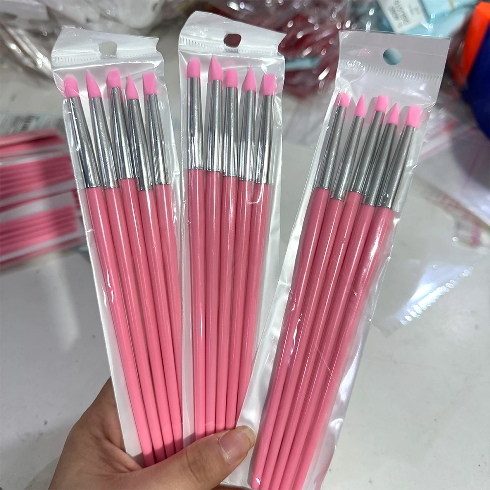 5 個 3D エンボスシリコンネイルアートブラシピンク彫刻ペンパウダーブラッシングペイント/フラワーカービング/ドットマニキュアブラシ用_