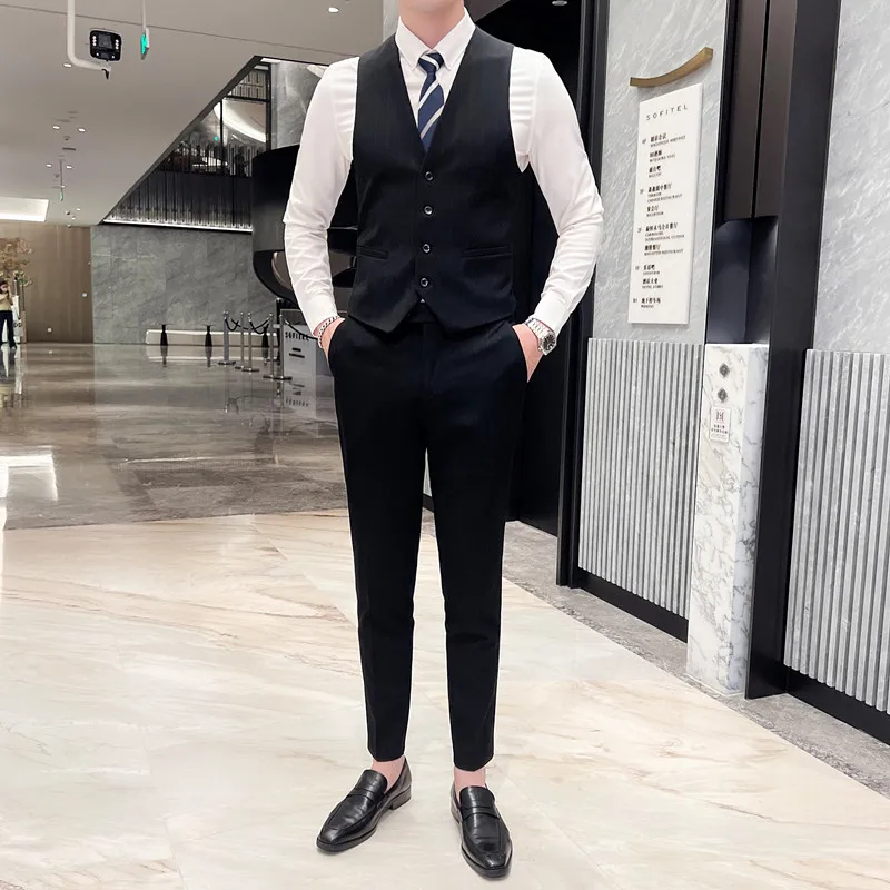 High Quality 2024 New Men\'s Business Suit (suit + Vest + Trousers) Fashion Wedding Handsome Casual Three-piece Set  Acetate