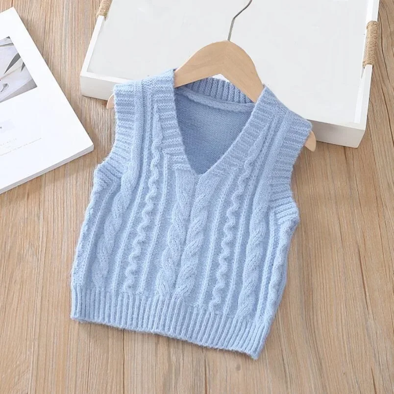 2024 Baby Toddler Clothes School Boy Girl Vest Children Waistcoat Sleeveless Knitted Pullover Sweater Kids Vest For Boys Girls