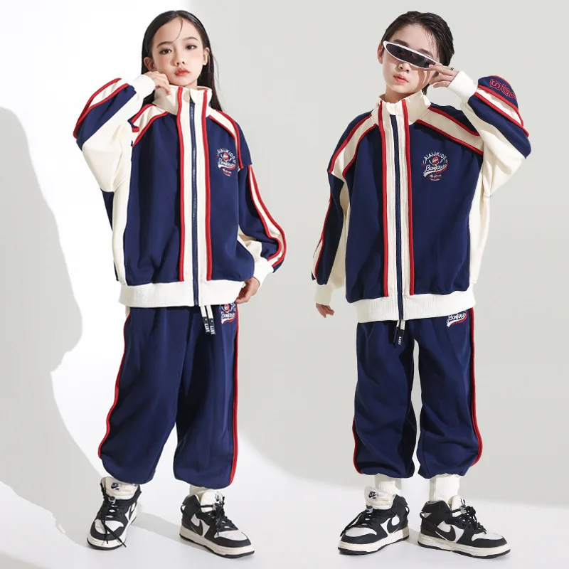 Boys Girls Jazz Dance Costume Handsome Suit Kids Street Dance Performance Costume Sets Children Hiphop Show Stage Wear Clothes