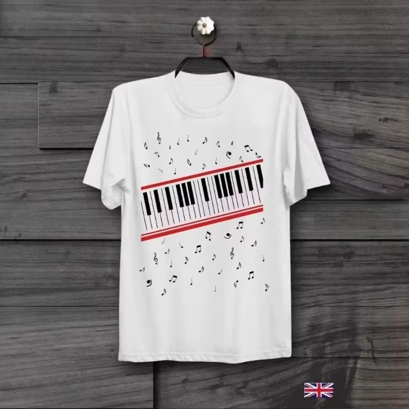 2026 Sommer Oversized T-Shirt Atmungsaktive Baumwollmischung Klaviertastatur & Musiknoten Grafik-Print Unisex Lässiges Streetwear-T-Shirt