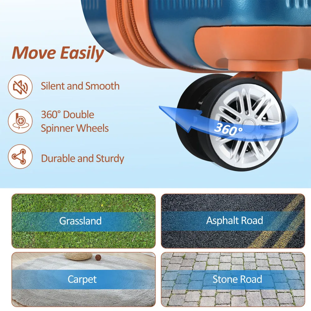 Hartschalen-Gepäcksets, 3-teilig, Doppelspinner, 8 Räder, Koffer mit TSA-Schloss, leicht, 20''24''28''