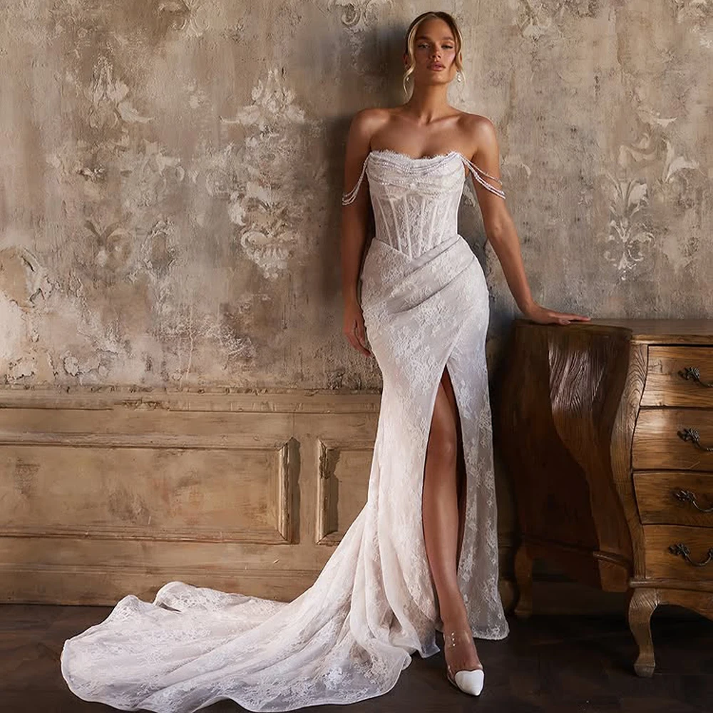 Modern Sweetheart Wedding Dress with Front Split Mermaid Silhouette Sweep Train Bridal Gown for Brides vestidos de novia