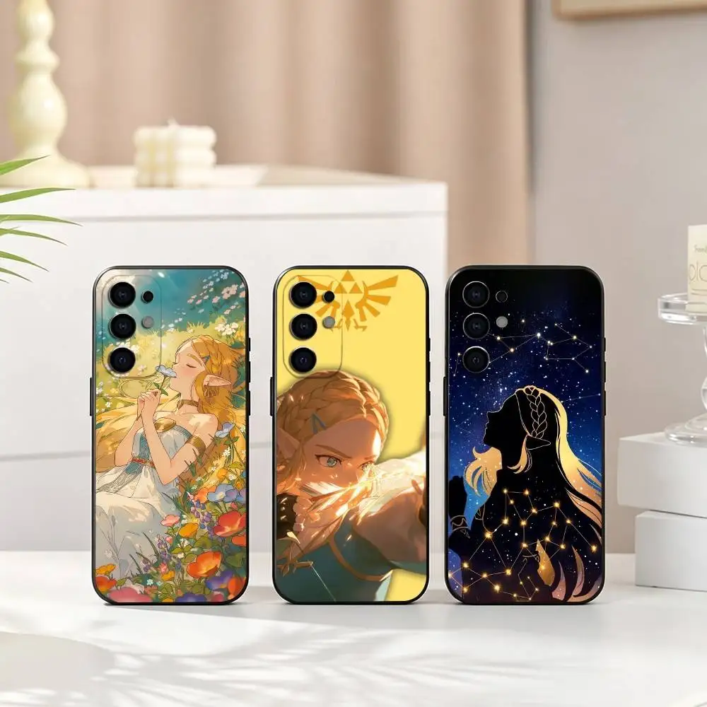 Funda de Silicona Suave Negra para Teléfono con Diseño de la Princesa Zelda de la Saga The Legend of Zelda, Compatible con Samsung S25, S24, S21, S22, S23, S30, Ultra, S20, Plus, Fe