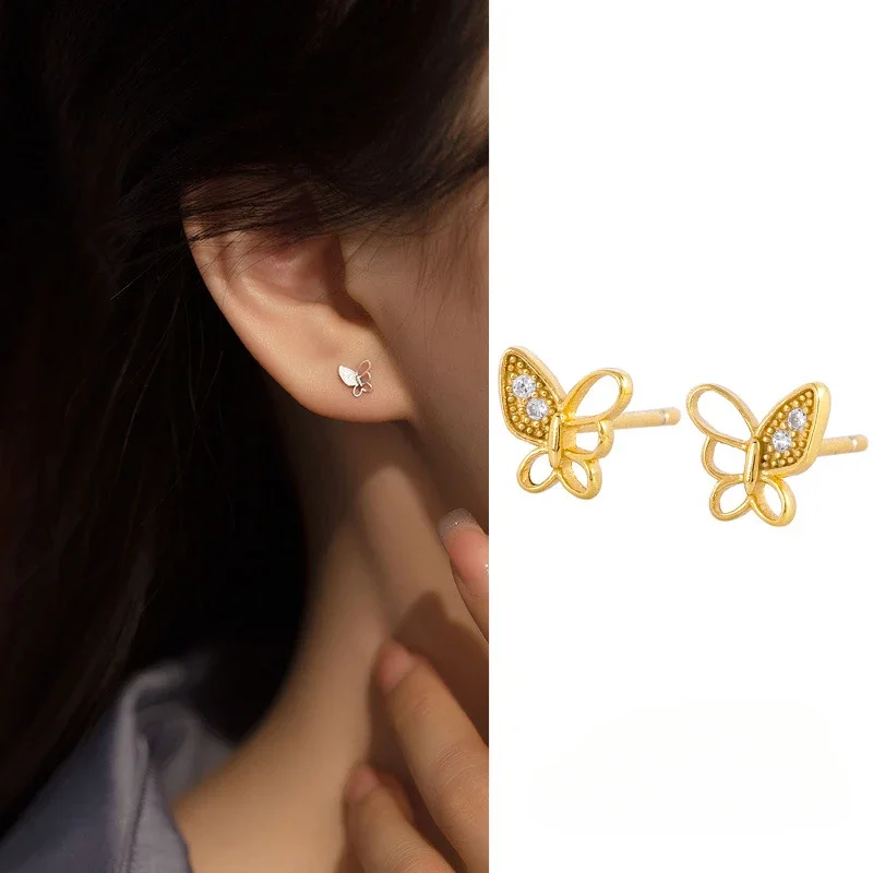 

Customized Butterfly Stud Earrings for Women Hollow Small Insect Cute Jewelry Crystal Korean Fashion Girls Piercing Accessories