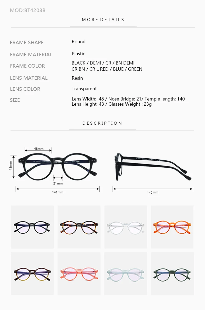 ZENOTTIC Runde Anti-Blaulicht-blockierende Lesebrille, Leser, modisch, transparenter Rahmen, Brillen für Damen und Herren, Dioptrien 0 bis 4,0 – Detail 6