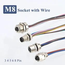 Waterproof M8 Connector with 30mm Cable 3 4 5 6 8 Pin Electronic Wire Socket M8 Male Female Soldering Sensor Cable Connectors