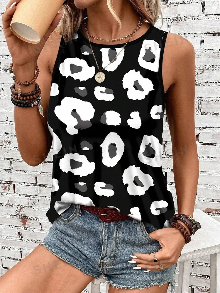 2024 New Leopard Print Women's Elegant Tank Top Outdoor Street Fashion Women's Sleeveless T-shirt Summer Daily Casual Tank Top