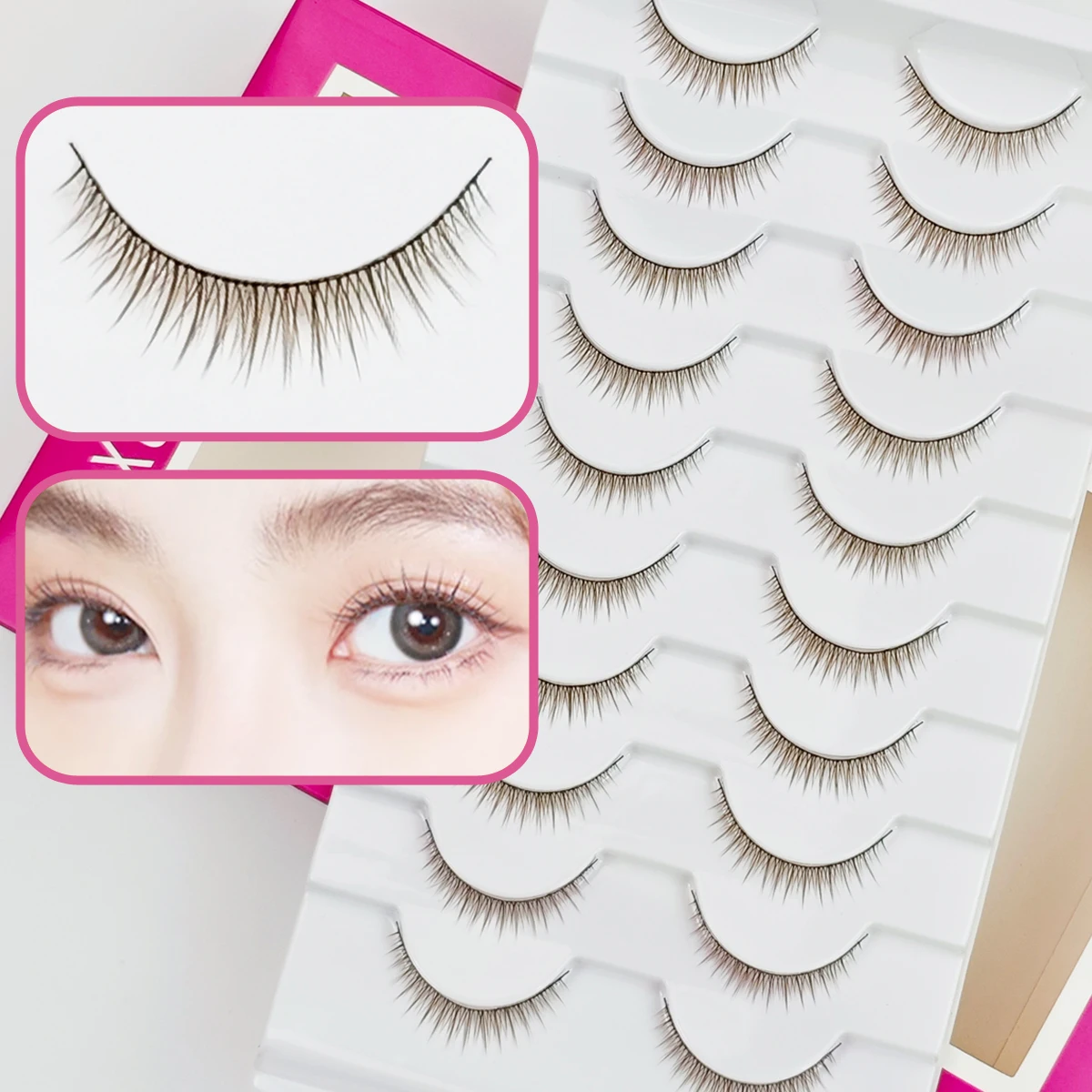 Xuanfeiwu Natural Light Brown Caramel Color Short False Eyelashes with a Natural Look, Light Makeup, Coffee Color, Full Strip One-Piece Realistic False Eyelashes for DIY Role-Playing