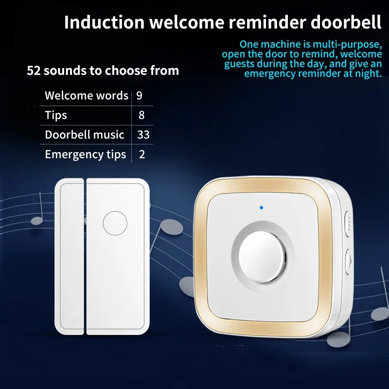 CACAZI wireless door magnet 918 feet 280 meters range 52 melody alarm windows M12 household anti-theft magnetic sensor shop alar