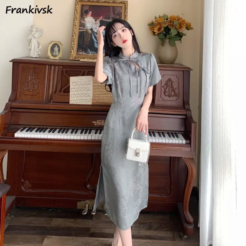 

Dresses Women Advanced Aesthetic Simple Vintage Chinese Style Short Sleeve Tender Fashion Daily All-match Temperament Students