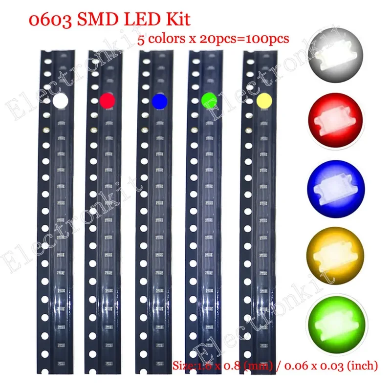 100pcs/lot SMD LED Assorted kit 0402 0603 0805 1206 1210 5730 5050 Red Green Blue White yellow led diode set of 5colors each 20