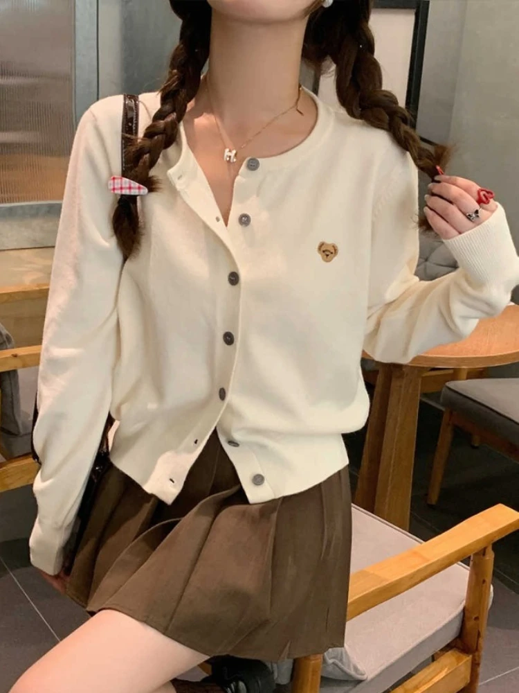 zjaiss Elegant Versatile Long Sleeve Sweater 2026 Autumn Winter Grey Knit Women Cardigan Outerwear Early Fall Tops