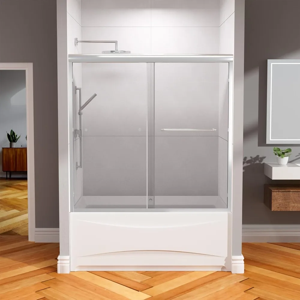 

Двойная раздвижная душевая дверь 56-60x58 дюймов, полубезрамный байпас, прозрачное закаленное стекло 6 мм, двусторонняя ванная комната