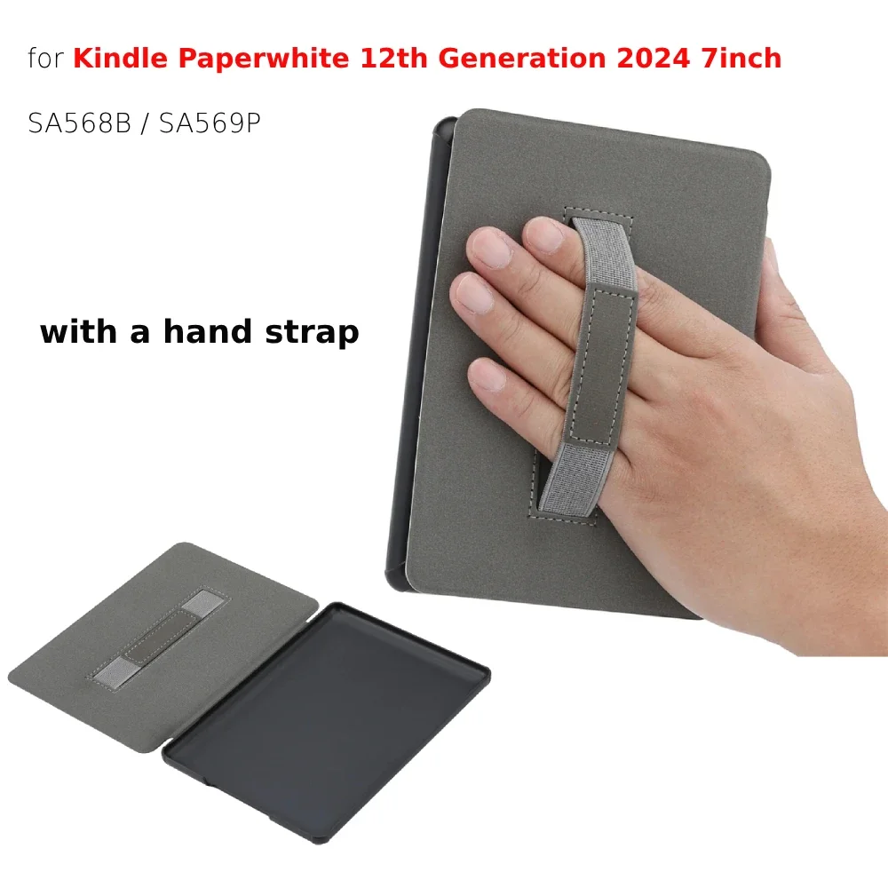 For Kindle Paperwhite 12th Gen Case with Hand Strap + Screen Protector Colorsoft Signature SA569P SA568B 7'' Auto Sleep Cover