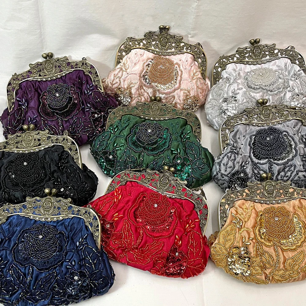 

SHELKSBAG Hand-Embroidered Beaded Evening Party Bags for Women Classic Luxury Diamond Sequined Cheongsam Vintage Hand Bag