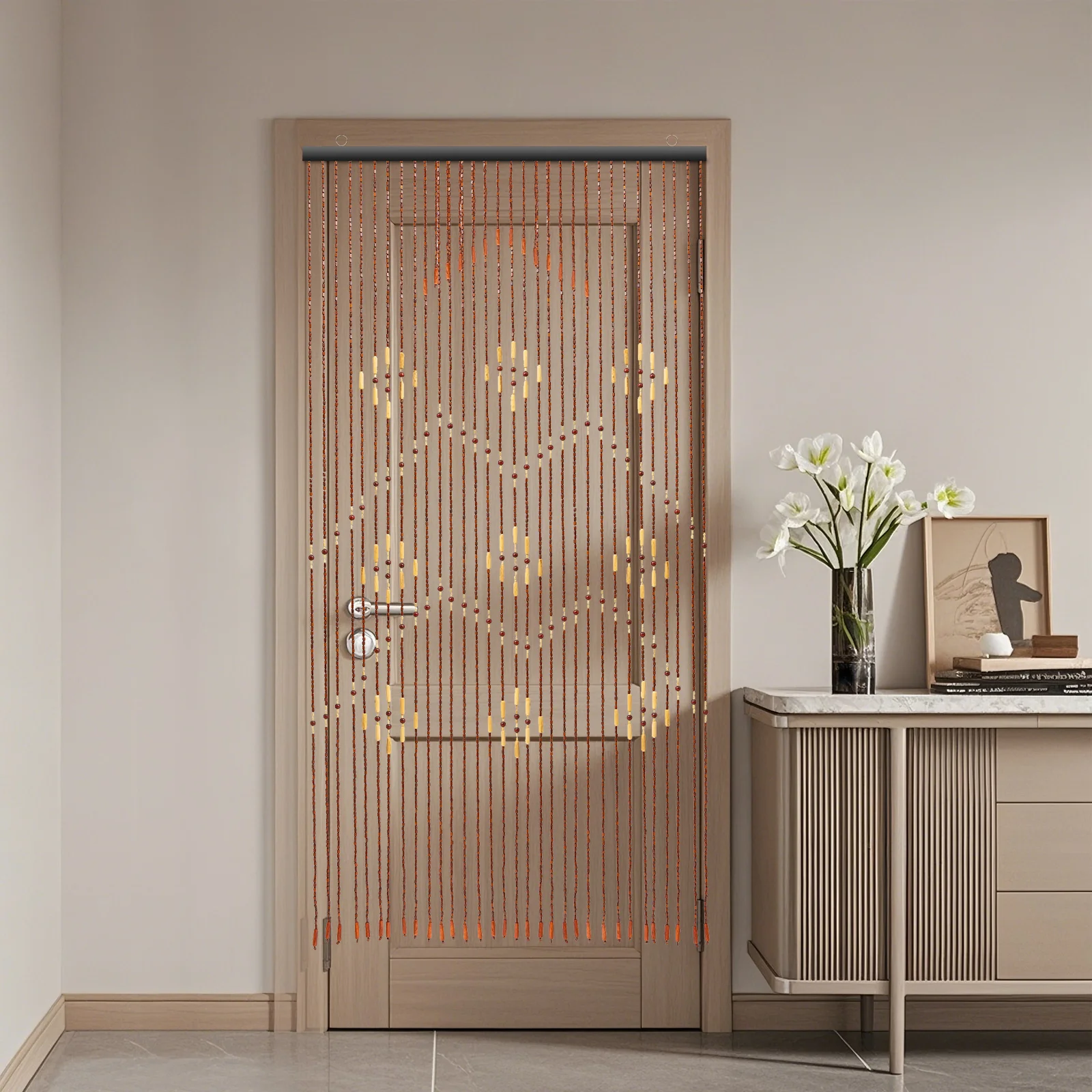 Bamboo Wood Door Beaded Curtains Fly Screen, 32 Strands Curtains Hanging Bead Curtain, Hand Made Cotton Thread For Doorway,Bedroom