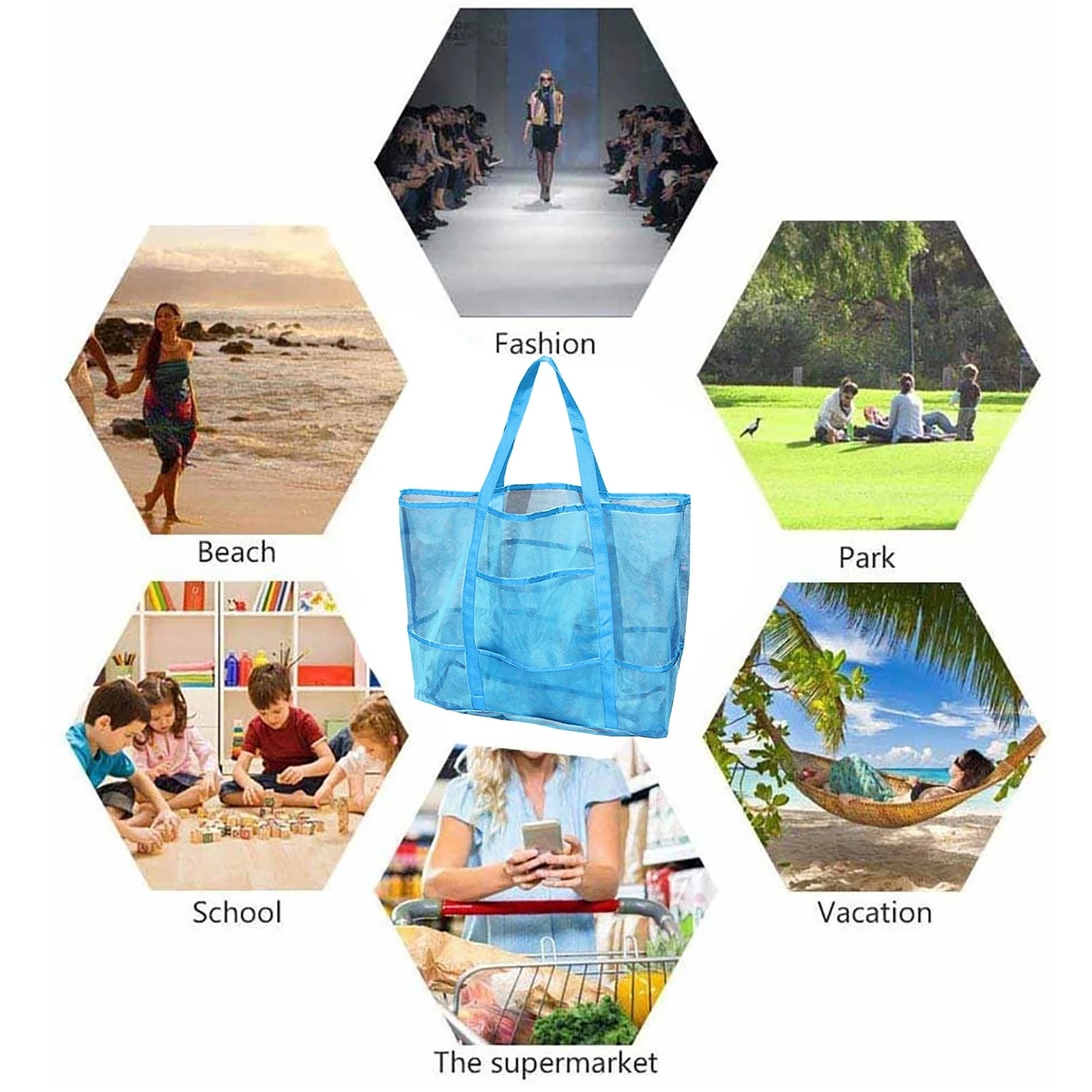 Bolsa de Playa Grande de verano para toallas, bolso de viaje duradero, organizador de juguetes, ropa interior impermeable, bolsa de almacenamiento de natación, 8 bolsillos