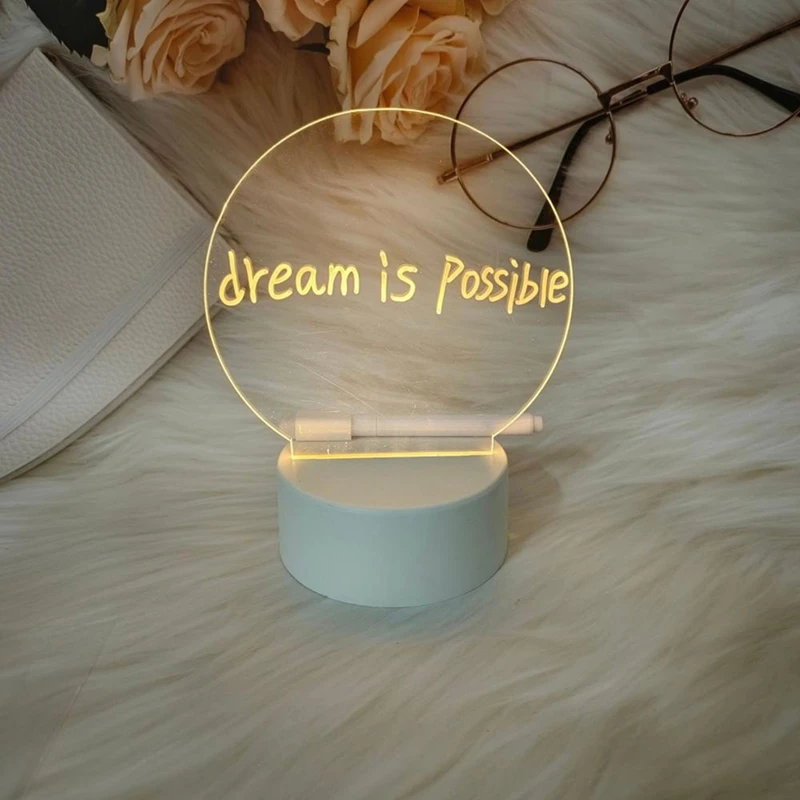 Transparent LED Night Light USB Night Light Erasable Writing Board Desktop Decoration