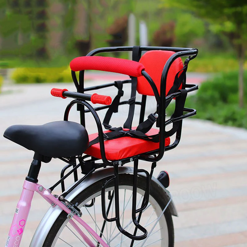 New Child Seat Safety Baby Bicycle Seat Bike Front Kids Saddle with Foot Pedals Support Back Rest for MTB Road Bike