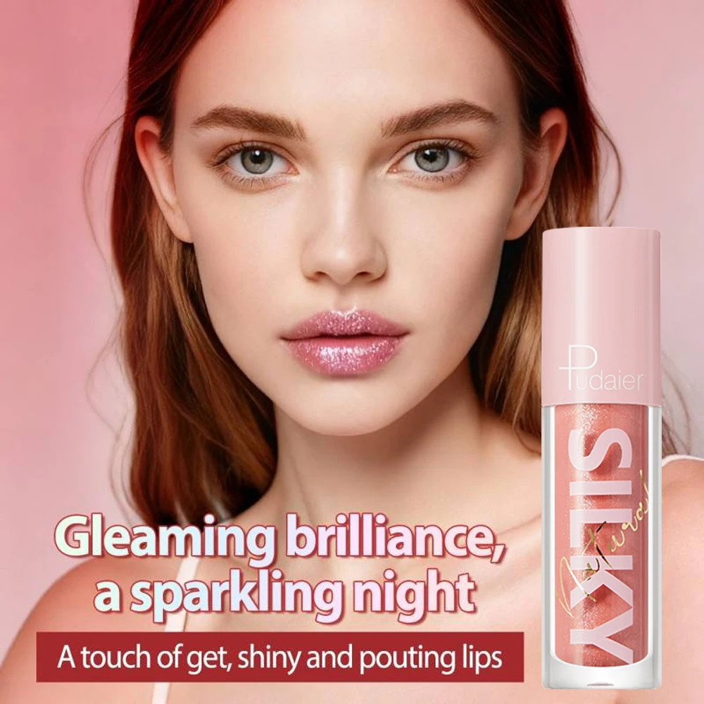 Shimmering lip gloss, long-lasting shine without stickiness, smudge-proof, perfect for winter makeup.