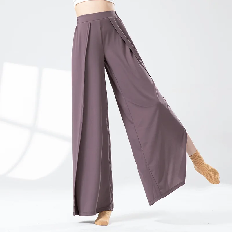 Pantalon de danse moderne à jambes larges et droites, pantalon d'entraînement à haute fente, danse classique chinoise, vêtements de danse d'été pour femmes adultes