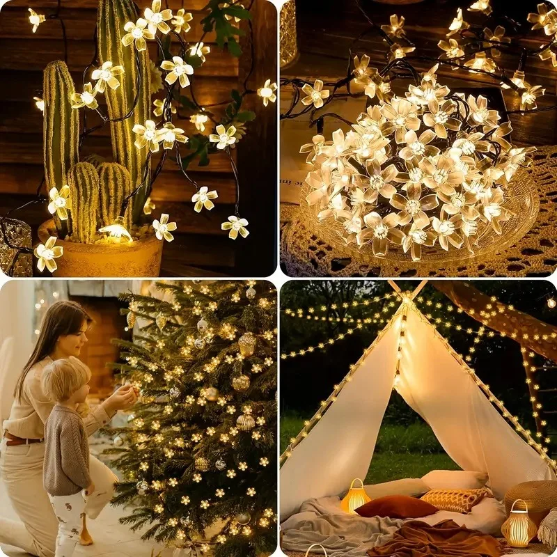 Outdoor Solar Cherry Blossom Lights 5M20LED-22M200LED 8 Modes IP54 Waterproof for Garden Fence Patio Yard Wedding Party Decor