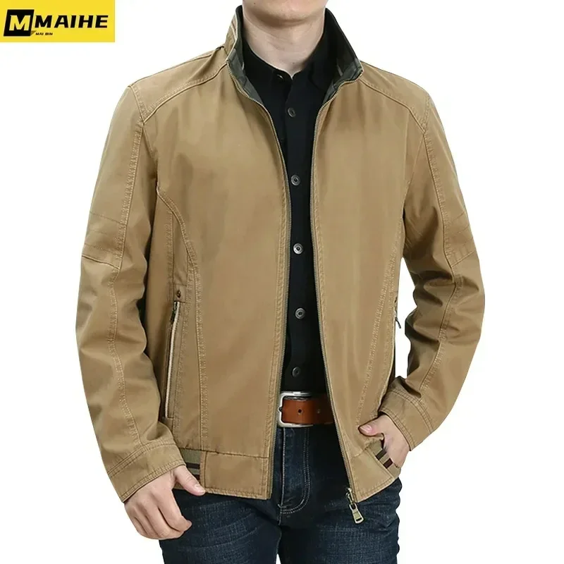 Spring Fall Men\'s WorkJacket High Quality Deluxe Double-sided Cotton Khaki Coat Casual Men\'s Working Clothes Tactical Jacket