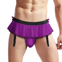 Men Suspender Belt Underwear Invisible Cock Pouch Enhancing Sissy Panties Open Butt G-String Skirt Briefs Erotic Gay Underpants