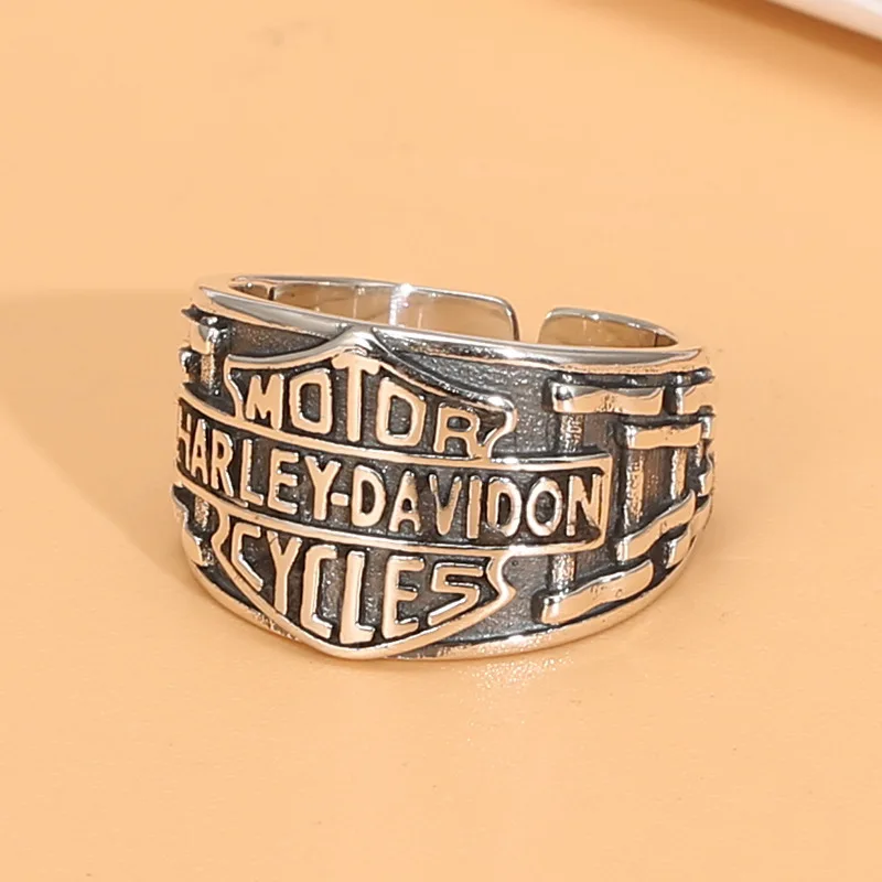 s925 Silver special trendy style Harley opening men\'s ring vintage distressed Thai silver letter locomotive style ring wholesale