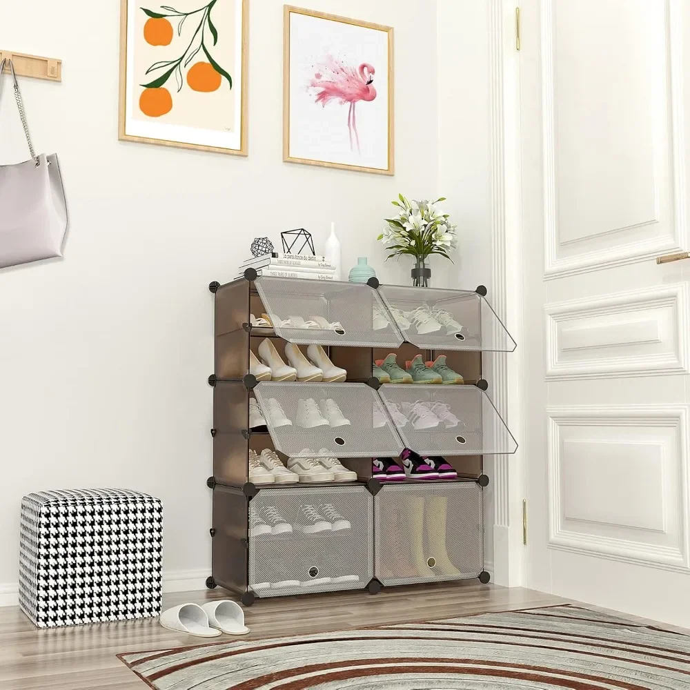 

6 Tier Shoe Rack Storage Cabinet for Entryway 24 Pair Plastic DIY Freestanding Organizer Shelves for Closet Bedroom Hallway, Dar