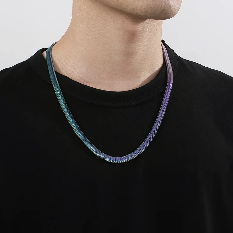 5/8mm Width Stainless Steel Flat Necklace Waterproof Filmy Snake Chain Men Gift Jewelry 60CM Length Choker Clavicle Necklace