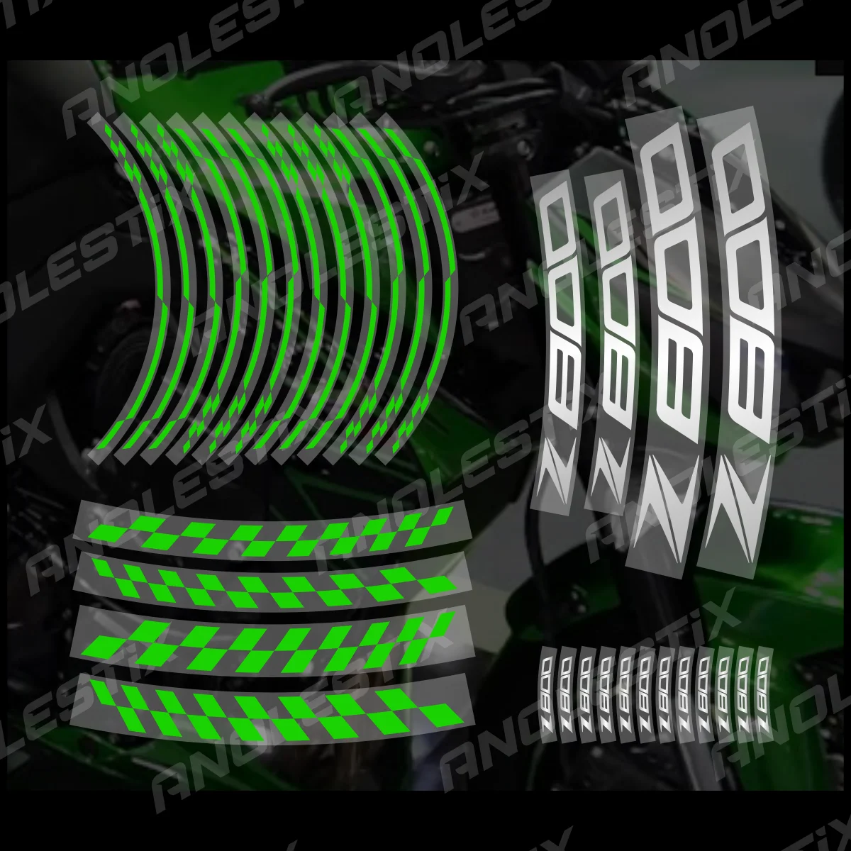 AnoleStix Reflective Motorcycle Wheel Sticker Hub Decal Rim Stripe Tape For Z800