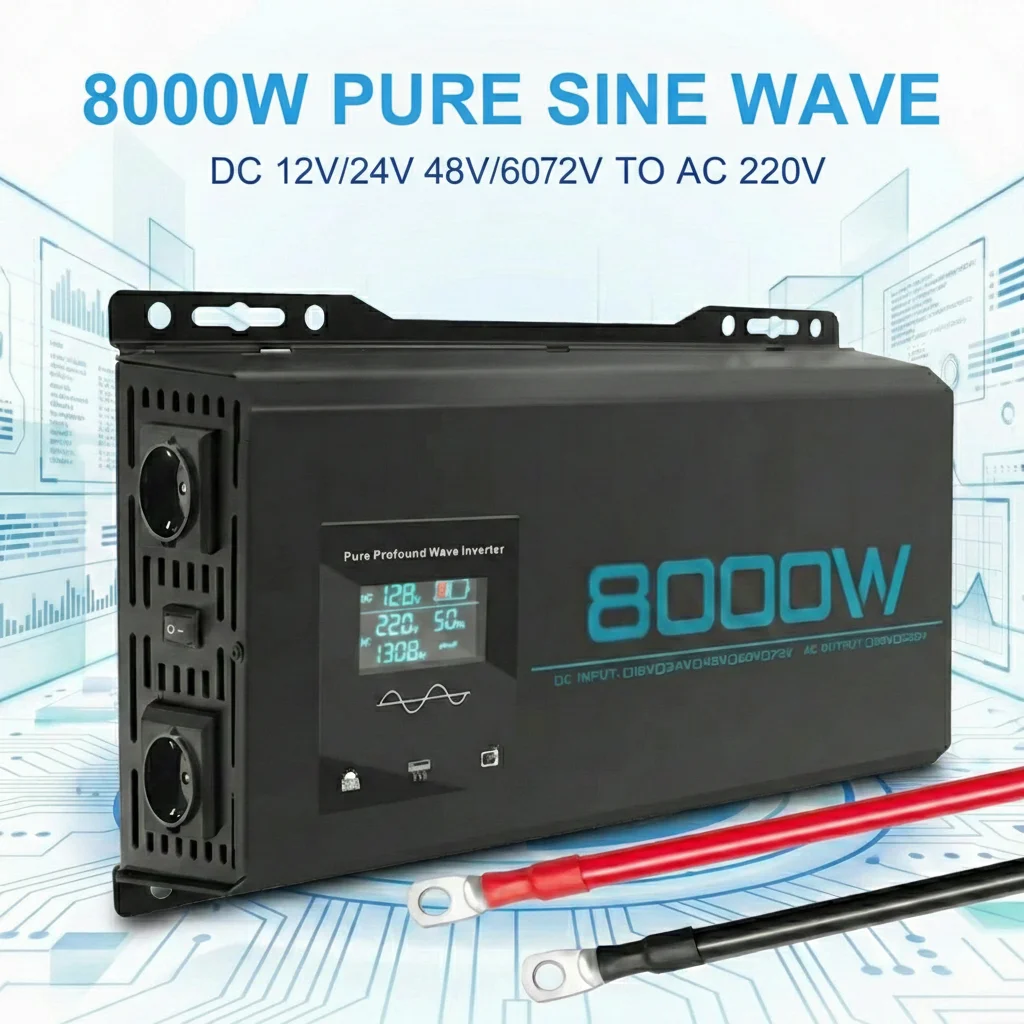 8000W/6000W Dual voltage Pure Sine Wave Inverter DC 12V/24V/48V/60V/72V To AC 220V Car Power Solar Converter For Home,RV,Truck