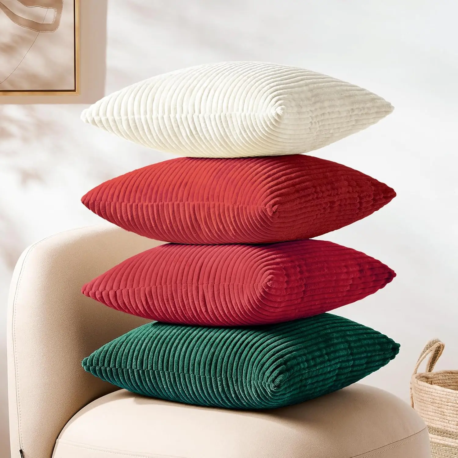 Green Red Striped Corduroy Pillow Covers 1/2pcs Set Cushion Throw Decorative Christmas Gift Pillowcases 30x50cm 45x45cm 50x50cm