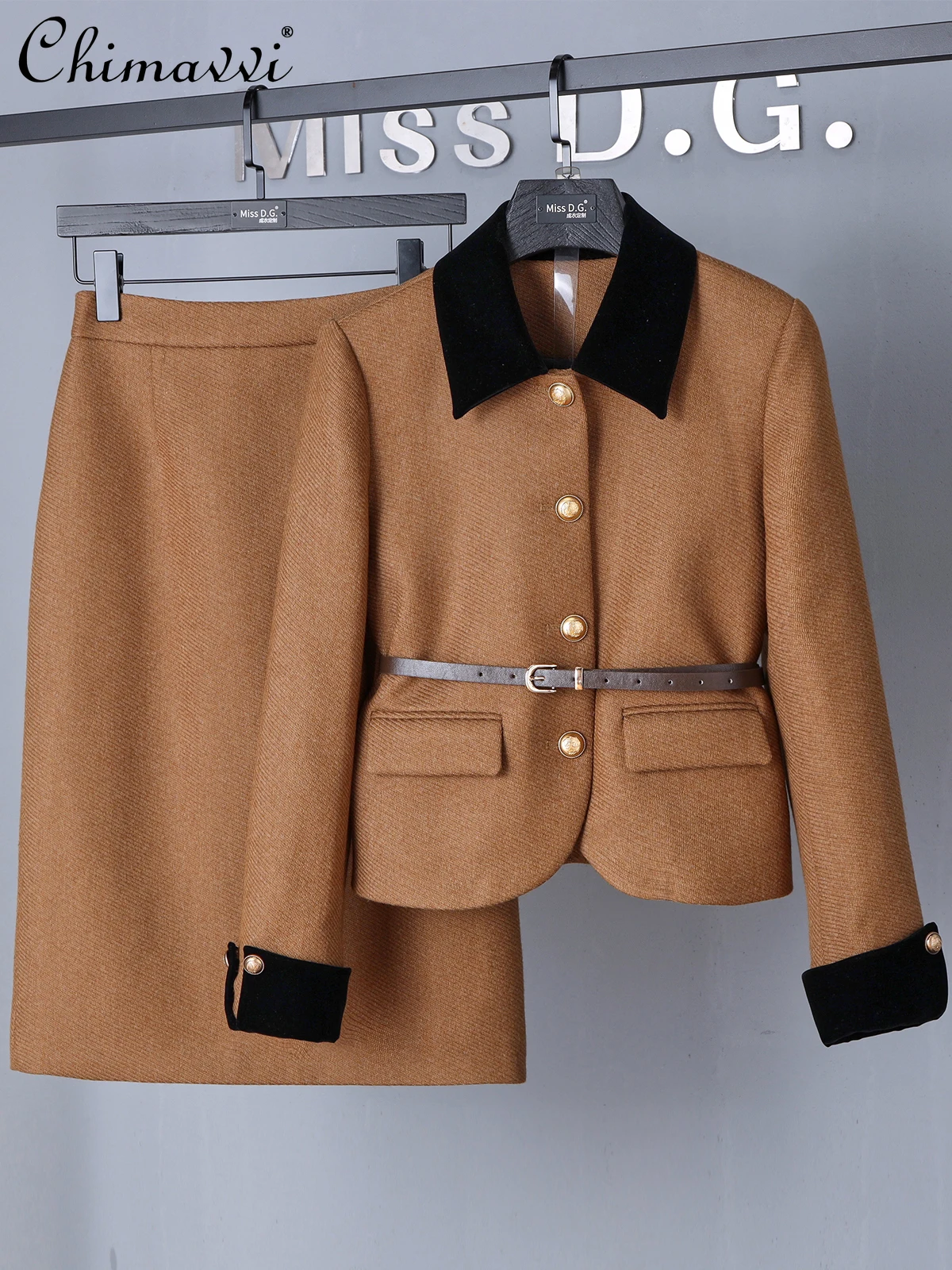 

2025 Autumn Clothes New Fashion Skirt Set Commuter Women Splicing Long-sleeved Jacket Top + Skirt Temperament Two-piece Set