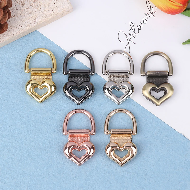 1pc Metal Bag Side Anchor Gusset Hanger Clamps Heart Shape Bag Side Edge Anchor Link Hardware With D Rings For Bag Purse