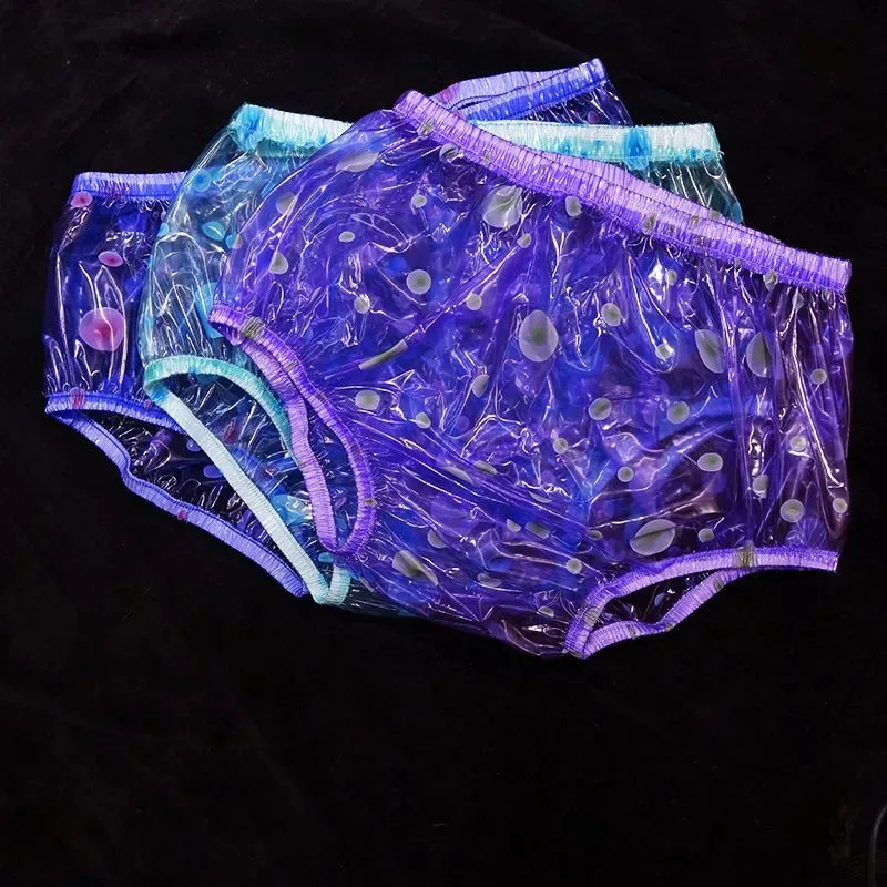Slip sexy da uomo in plastica PVC trasparente impermeabile da donna Soft Bubble Dot Vita bassa a metà Lingerie erotica Fetish ABDL Mutandine leggere