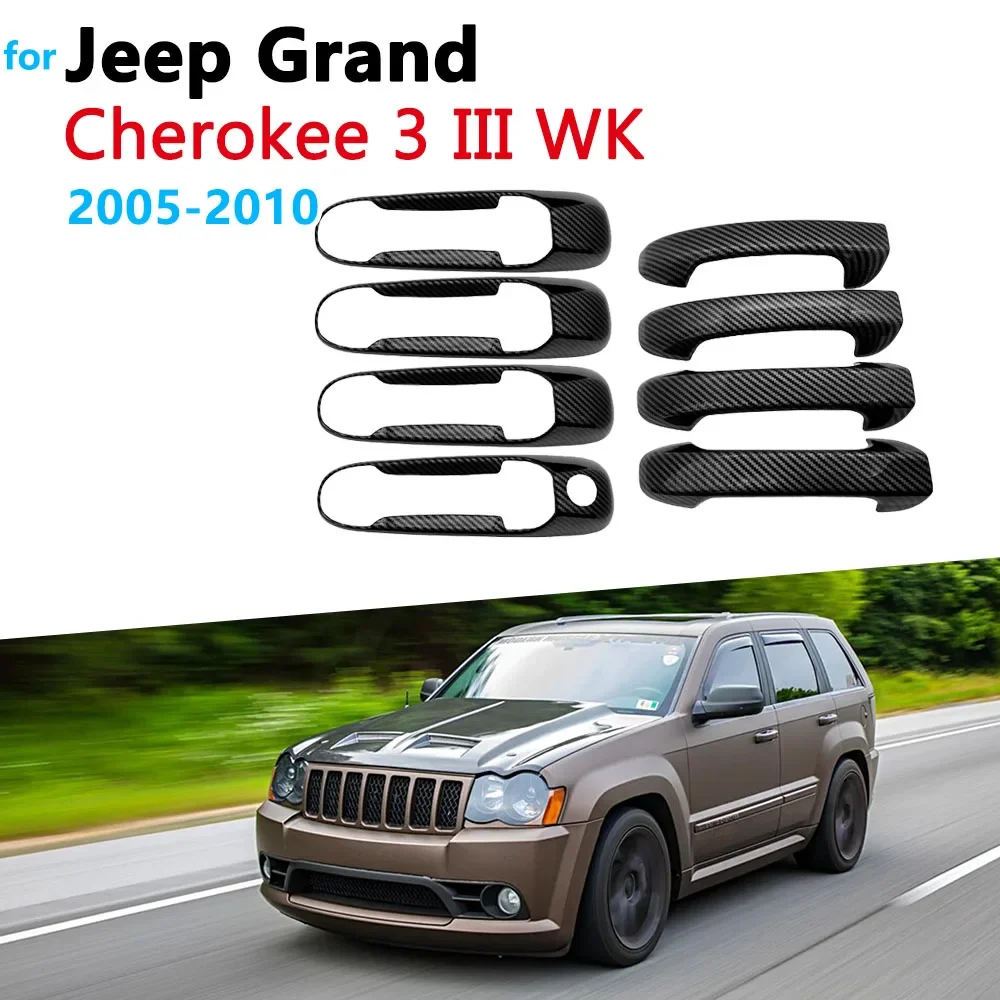 Black Carbon Fiber Exterior Door Handle Cover For Jeep Grand Cherokee 3 III WK 2005~2010 Car Styling Parts Accessories Stickers