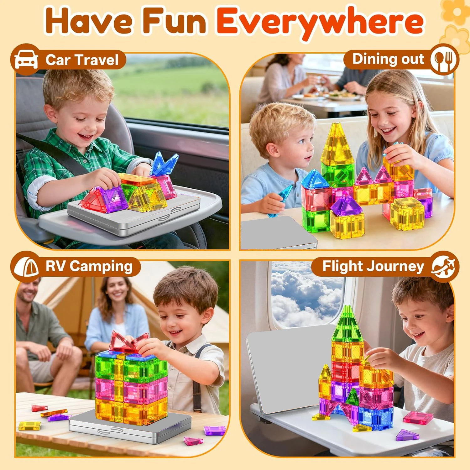 60개 미니 자석 타일, 3-5세, 4-8세 유아, 유치원 STEM 여행용 자석 빌딩 키즈 장난감, 크리스마스 생일 선물
