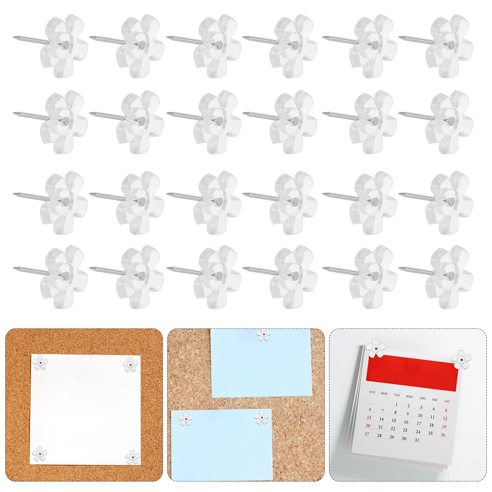 200Pcs Transparent Flower Push Pins Plastic Thumbtacks for Cork Board Wall Photo Display Flat Pushpin Flowers Push Pin