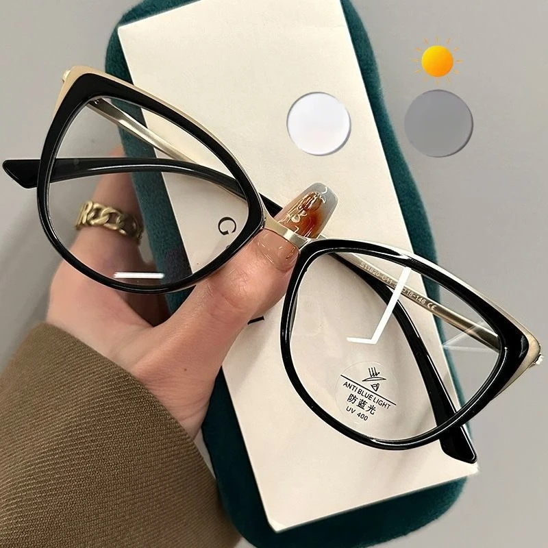 Modische Ultraleichte Klassische Vintage Photochrome Brille Metall-Cateye-Rahmen für Männer und Frauen Chamäleon Blaulichtfilter-Brillen – Detail 4
