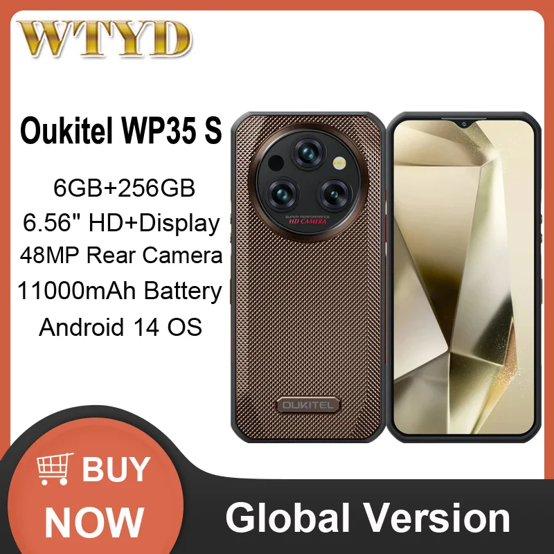 Oukitel WP35 S هاتف متين 6GB + 256GB 11000mAh الهاتف المحمول أندرويد 14 44MP كاميرا NFC 4G الهاتف الذكي