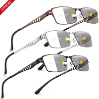 3 pares de gafas de lectura fotocromáticas con montura metálica de moda, gafas rectangulares Vintage para presbicia y uso diario