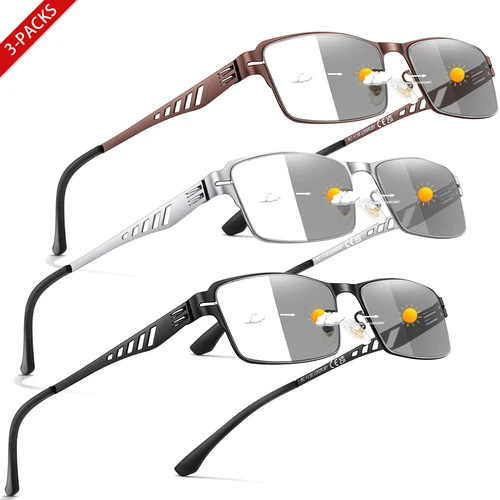 Imagen 1 del producto 3 pares de gafas de lectura fotocromáticas con montura metálica de moda, gafas rectangulares Vintage para presbicia y uso diario
