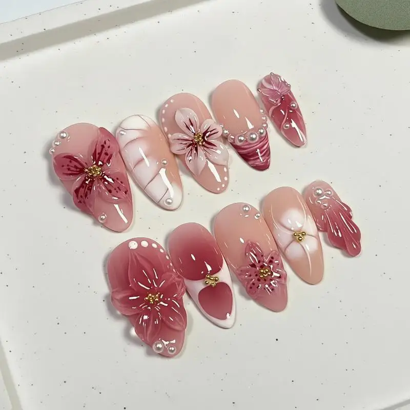 Retro Tortoiseshell Gradient Nails Cool French Tips Non-Irritating Artificial Nails for Home DIY Manicure Use