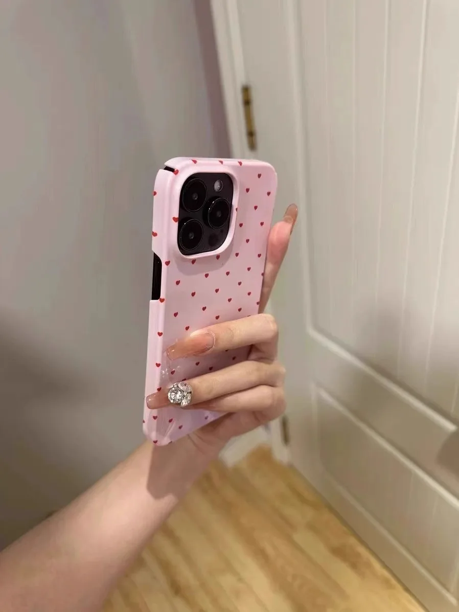 Pink Background Little Heart Phone Case for iPhone 16 15 14 13 12 11 Pro Max XS XR XSMax 6 7 8 Plus Glossy HD Hard PC Cover